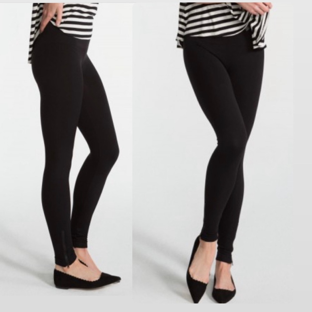 SPANX Seamless Side Zip Black Leggings size XL High Waisted